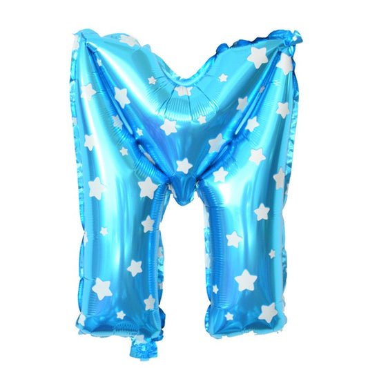 Balon Folie Metalizata Litera M, Imprimeu Stelute, Decoratiuni Party si Aniversari, Umflare Heliu sau Aer, Include Pai, Albastru, 40 cm
