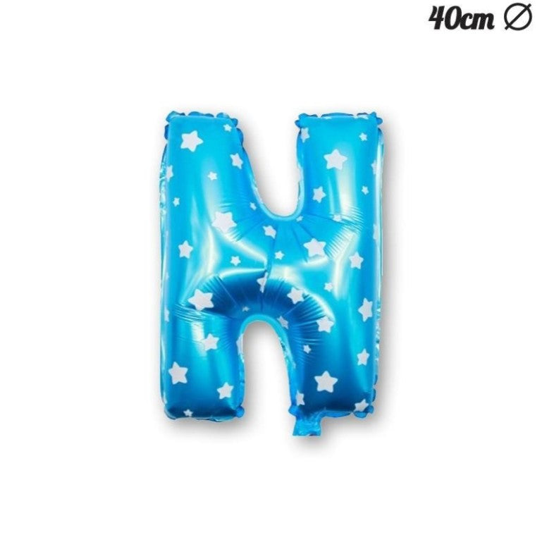 Balon Folie Metalizata Litera N, Model cu Stelute, Umflare Heliu sau Aer, Include Pai, Albastru, 40 cm