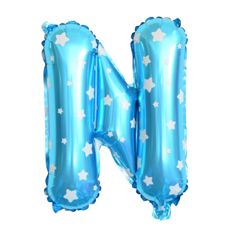 Balon Folie Metalizata Litera N, Model cu Stelute, Umflare Heliu sau Aer, Include Pai, Albastru, 40 cm