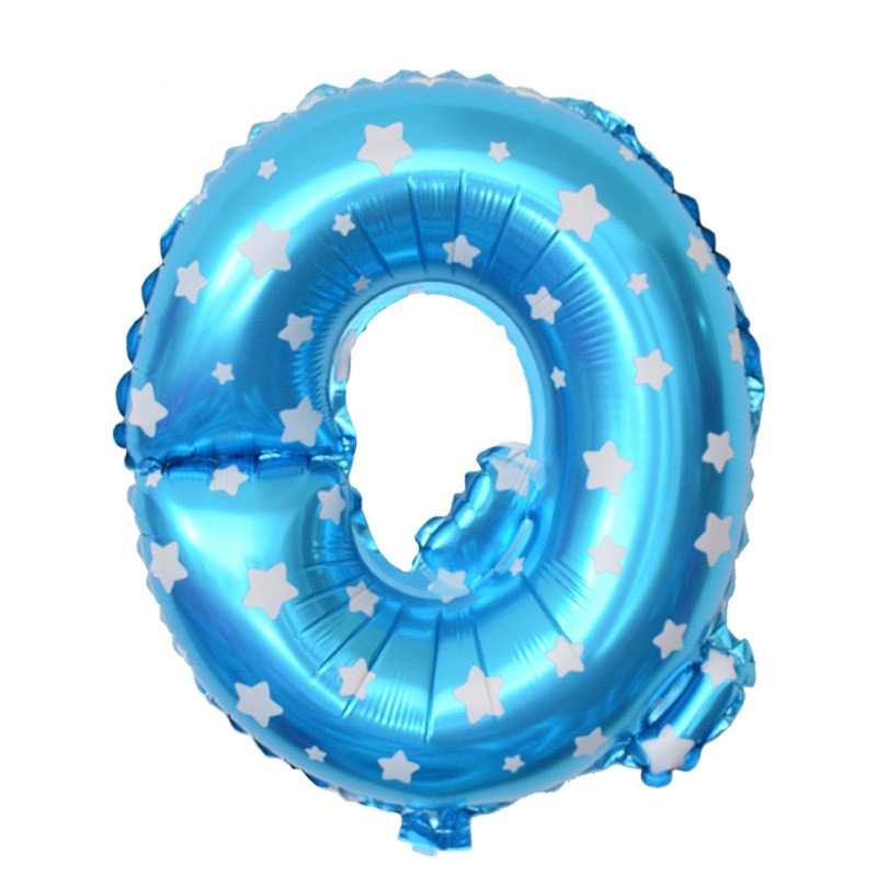 Balon Folie Metalizata Litera Q, Design Stelute, Umflare Heliu sau Aer, Aluminiu, 40 cm, Albastru