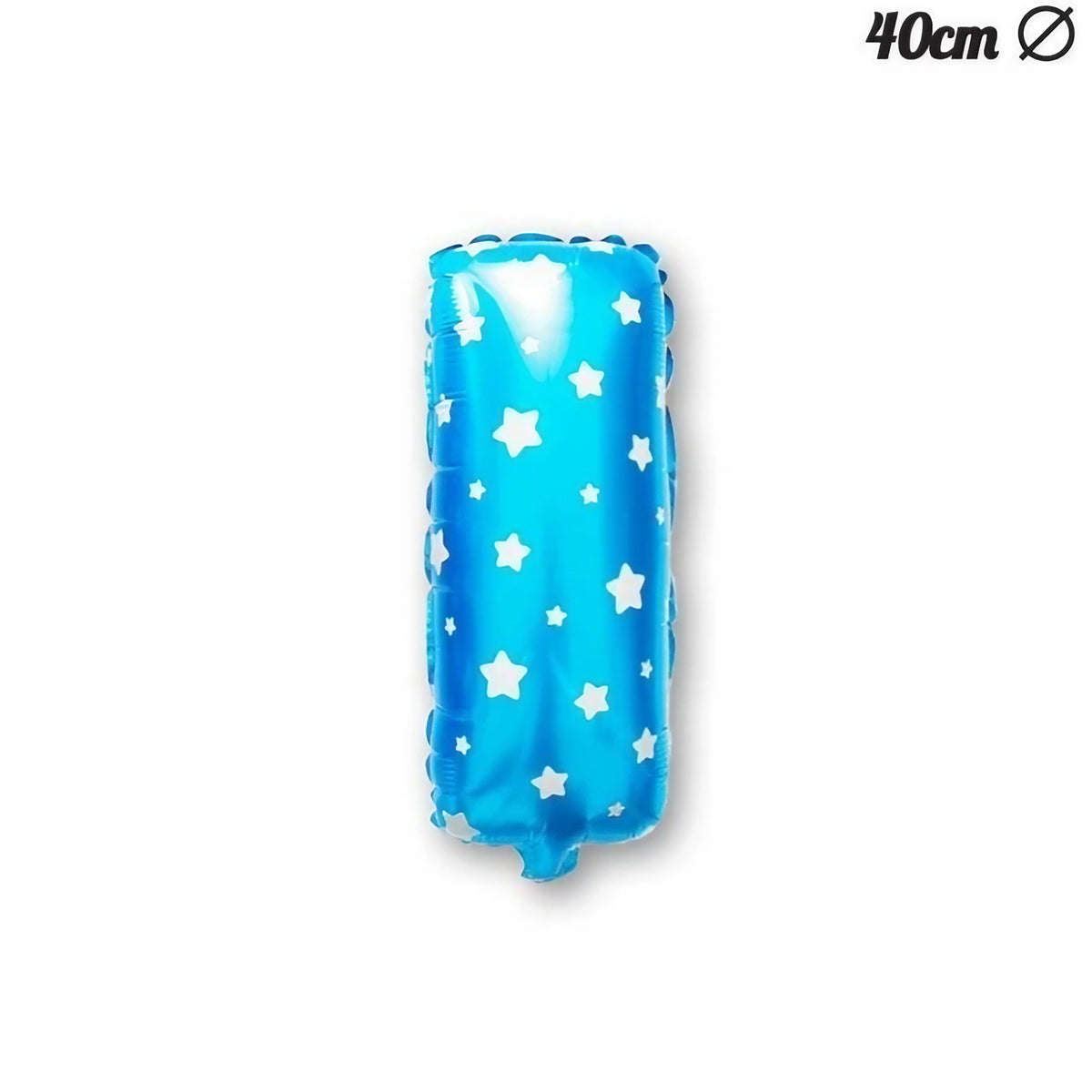 Balon Folie Metalizata Litera I, Model Stelute, Umflare Heliu sau Aer, Include Pai, Albastru, 40 cm