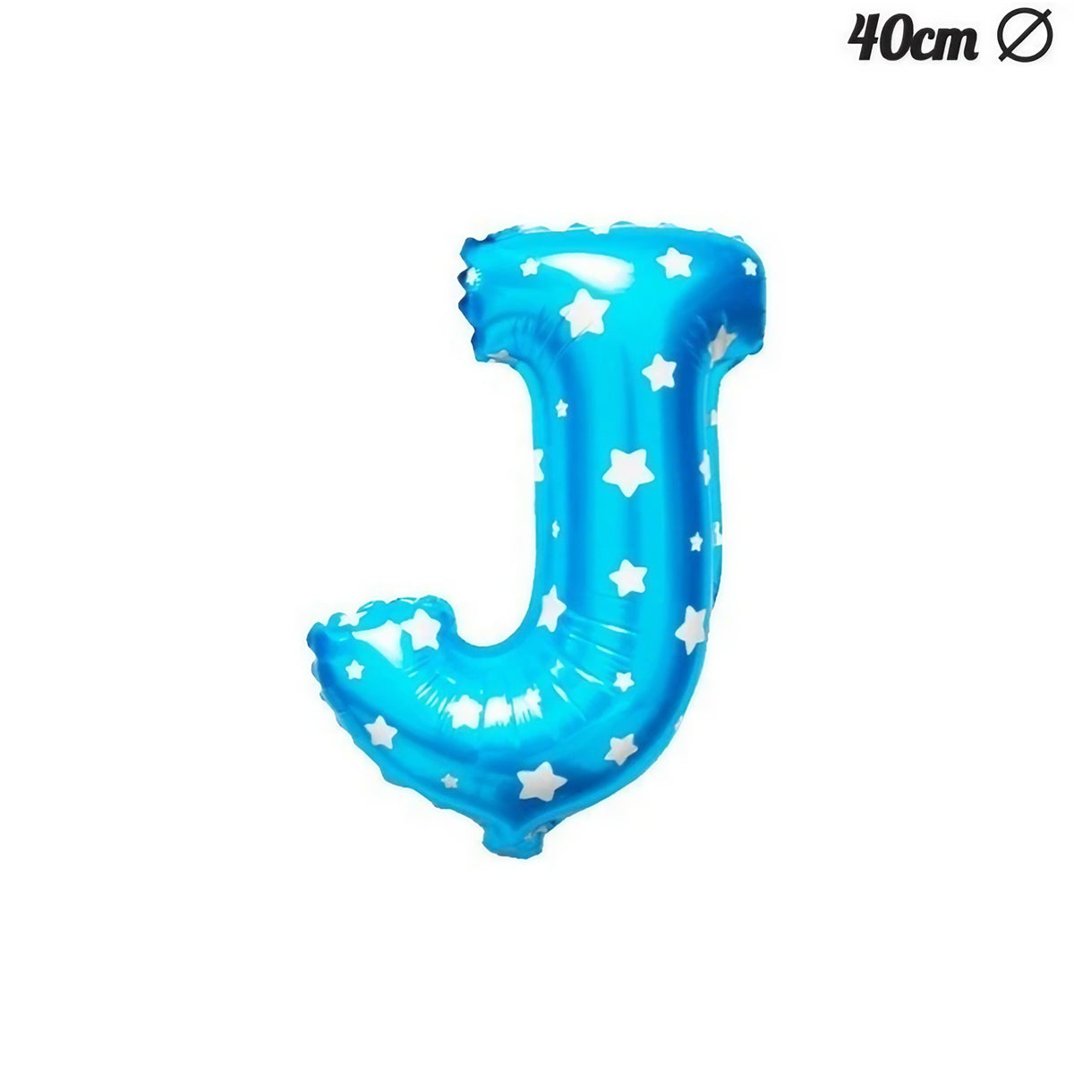 Balon Folie Metalizata Litera J, Imprimeu Stelute, Rezistent la Heliu sau Aer, Aluminiu, 40 cm, Albastru