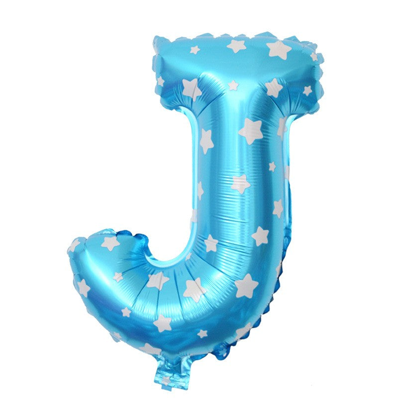Balon Folie Metalizata Litera J, Imprimeu Stelute, Rezistent la Heliu sau Aer, Aluminiu, 40 cm, Albastru