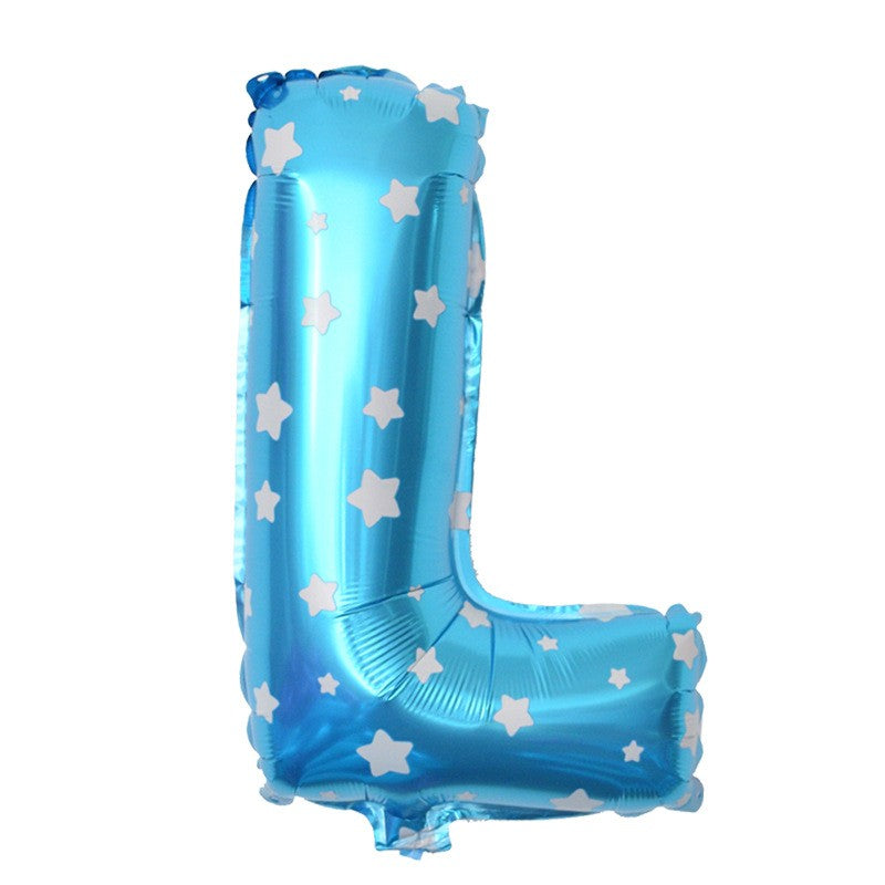 Balon Folie Metalizata Litera L, Model Stelute, Umflare Heliu sau Aer, Include Pai, Albastru, 40 cm