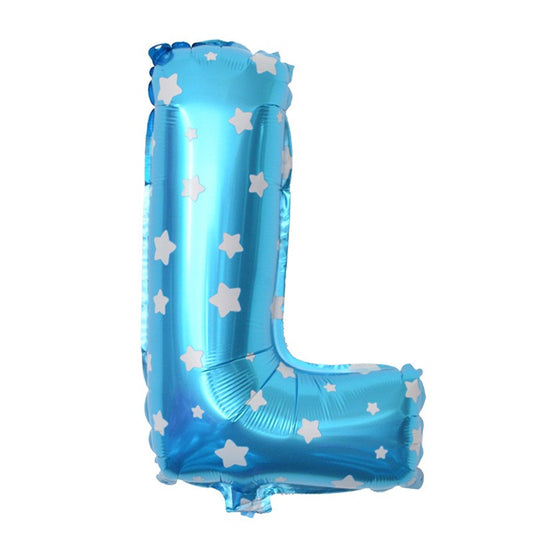 Balon Folie Metalizata Litera L, Model Stelute, Umflare Heliu sau Aer, Include Pai, Albastru, 40 cm