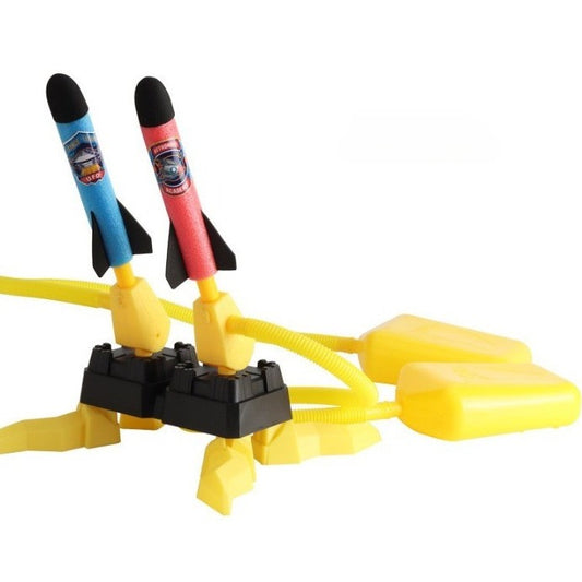 Jucarie Lansator Rachete pentru Copii, Set Dublu cu 2 Pedale Actionate cu Piciorul, Joc de Exterior Interactiv, Material Spuma si Plastic, Include 6 Rachete Multicolore