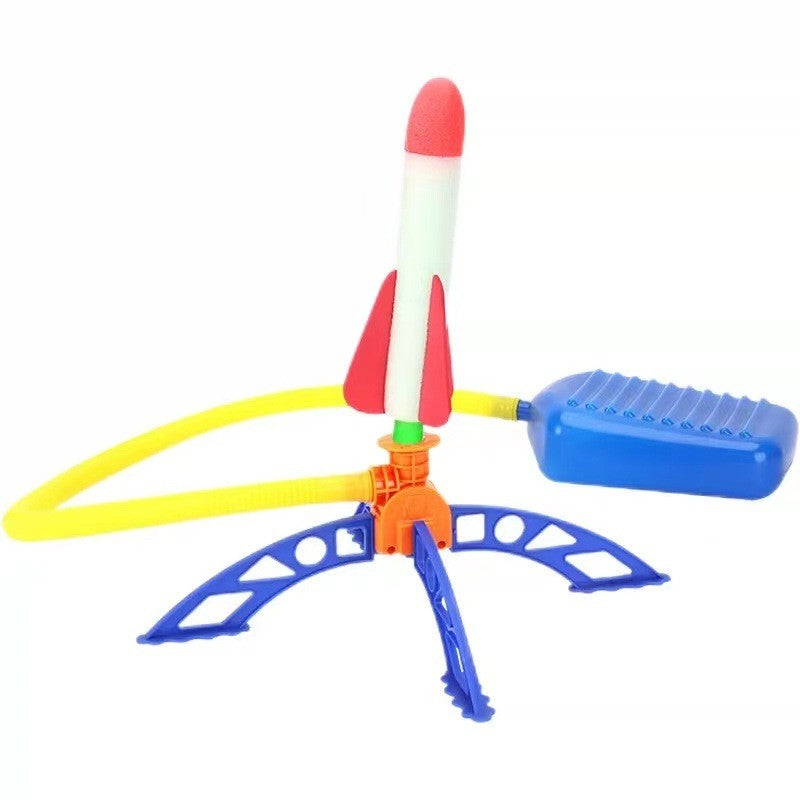 Lansator Rachete pentru Copii, Joc de Exterior cu Pedala Pneumatica, Jucarie Interactiva din Burete, 1 Lansator si 3 Rachete incluse, Multicolor
