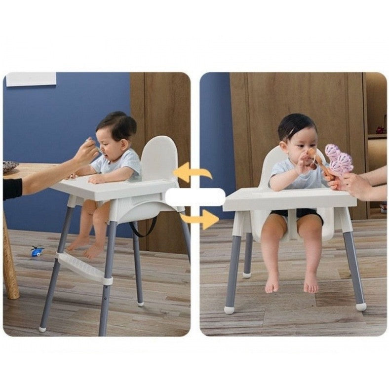 Scaun de Masa Telescopic pentru Bebelusi si Copii, Reglabil pe Inaltime cu Centura de Siguranta si Suport Picioare, Design Compact, Varsta 6-32 Luni, Alb