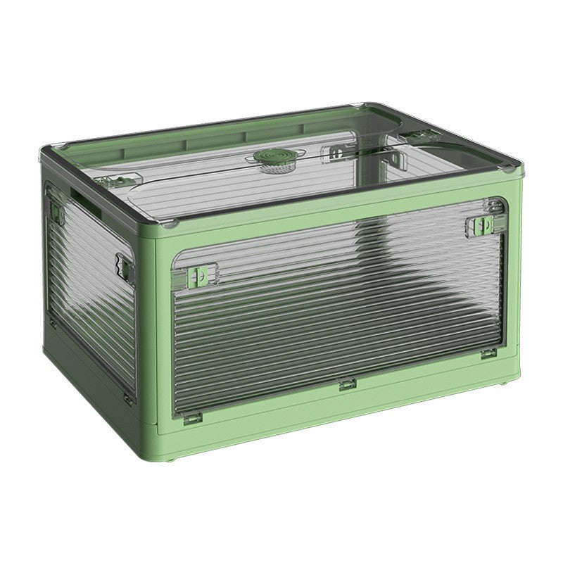 Cutie de Depozitare Pliabila cu Capac, Organizator Haine si Jucarii cu Ferestre Transparente, Plastic Durabil, Capacitate 85 L, 60x42x34 cm, Verde