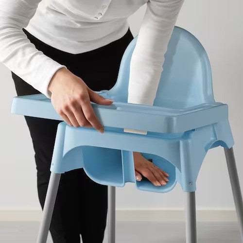 Scaun de Masa Telescopic pentru Bebelusi si Copii, Inaltime Reglabila, Suport Picioare si Centura de Siguranta, Design Compact, Plastic si Metal, Varsta 6-32 Luni, Albastru