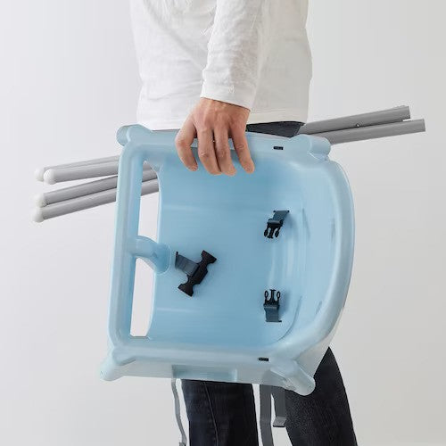 Scaun de Masa Telescopic pentru Bebelusi si Copii, Inaltime Reglabila, Suport Picioare si Centura de Siguranta, Design Compact, Plastic si Metal, Varsta 6-32 Luni, Albastru