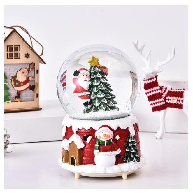 Glob cu Zapada Decorativ, Model Mos Craciun in Brad, Design Elegant de Craciun, Sticla si Rasina, Multicolor, Diametru 6.5 cm