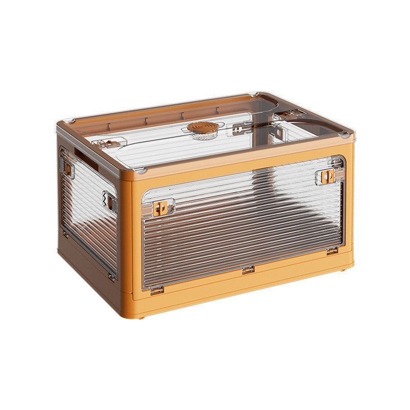 Cutie de Depozitare Pliabila cu Capac, Organizator pentru Haine si Jucarii, Ferestre Transparente, Plastic Rezistent, Capacitate 40 L, 47x35x24.5 cm, Portocaliu