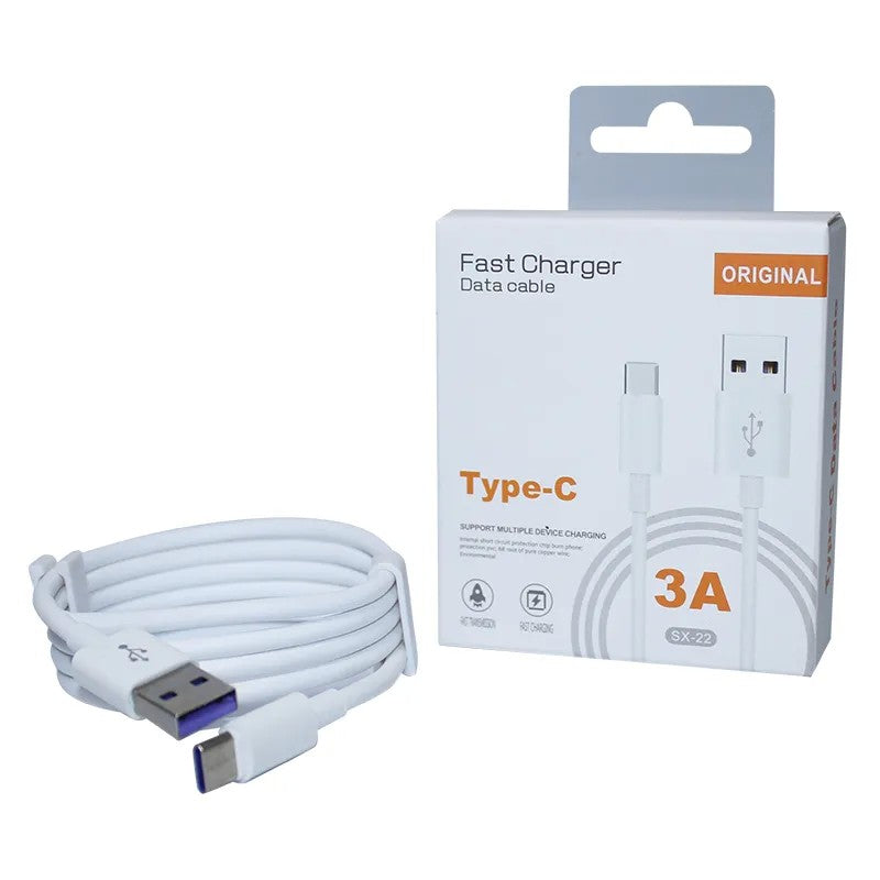 Cablu Date si Incarcare SX-22, USB la USB-C, Fast Charge 3A, Cip Protectie Supratensiune, Invelis TPE Flexibil si Rezistent, 1 m, Alb