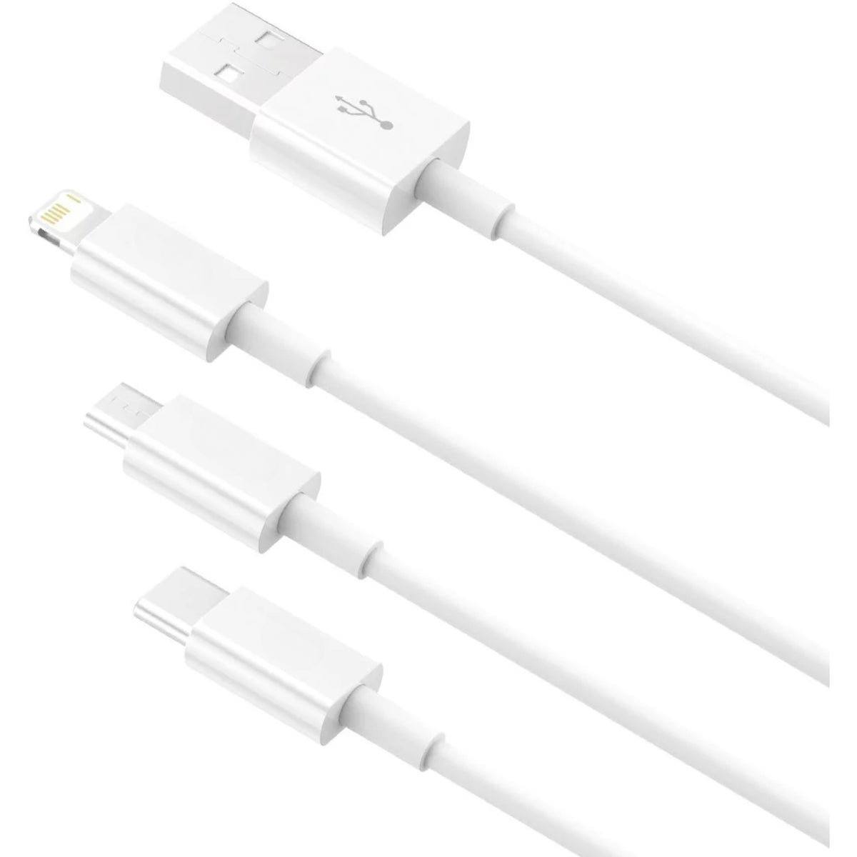 Cablu USB 3in1 SX-21, Incarcare Rapida 3A si Transfer Date, Conectori Micro USB, USB-C si Lightning, Material TPE, 1.2m, Alb