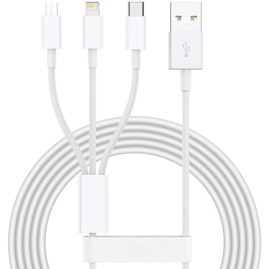 Cablu USB 3in1 SX-21, Incarcare Rapida 3A si Transfer Date, Conectori Micro USB, USB-C si Lightning, Material TPE, 1.2m, Alb