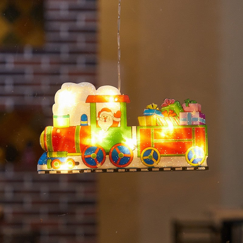 Decoratiune De Craciun Pentru Fereastra, Model Trenulet Cu 20 LED-uri, Prindere Cu Ventuza, Functionare Pe Baterii, Alb Cald, 26 cm