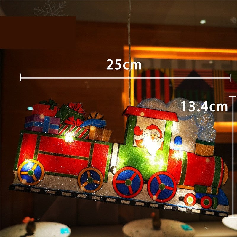 Decoratiune De Craciun Pentru Fereastra, Model Trenulet Cu 20 LED-uri, Prindere Cu Ventuza, Functionare Pe Baterii, Alb Cald, 26 cm