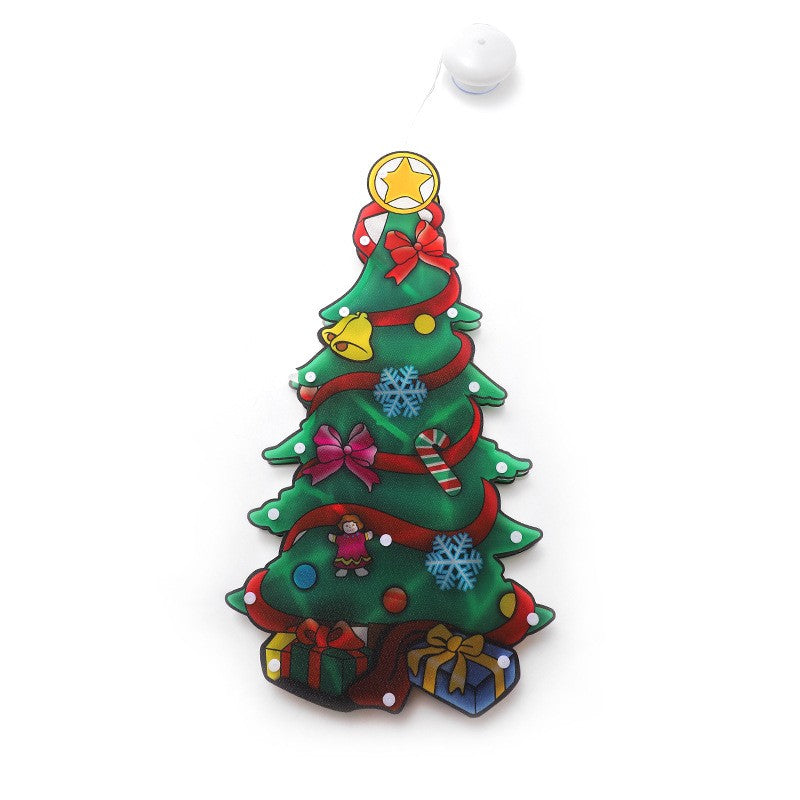 Decoratiune de Craciun pentru Fereastra, Brad cu 20 LED-uri, Efect Flash, Prindere cu Ventuza, Functionare pe Baterii, Plastic, 26 cm, Alb Cald