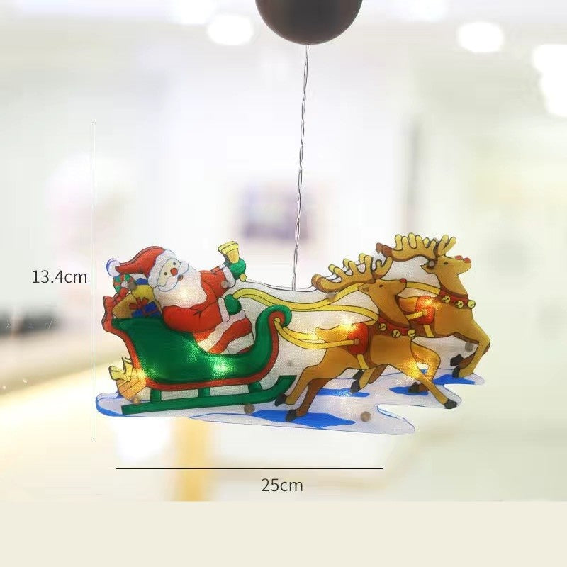 Decoratiune de Craciun pentru Fereastra, Sanie cu Reni si 20 LED-uri, Prindere cu Ventuza, Alimentare cu Baterii, Plastic, 26 cm, Alb Cald