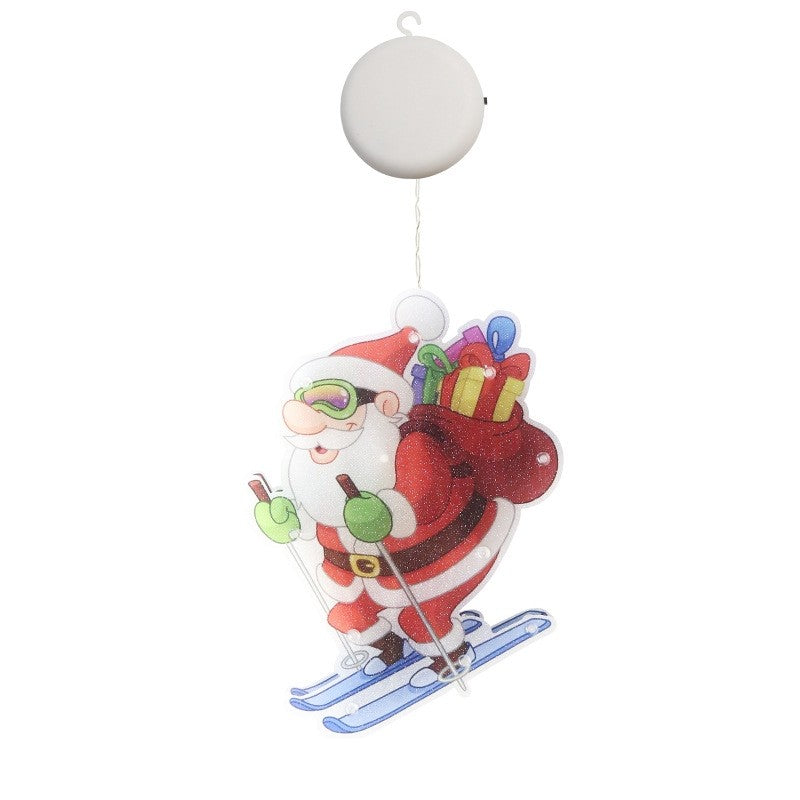 Decoratiune de Craciun pentru Fereastra, Mos Craciun pe Schiuri cu 20 LED-uri, Efect Flash, Prindere cu Ventuza, Functionare pe Baterii, Alb Cald, 15 cm