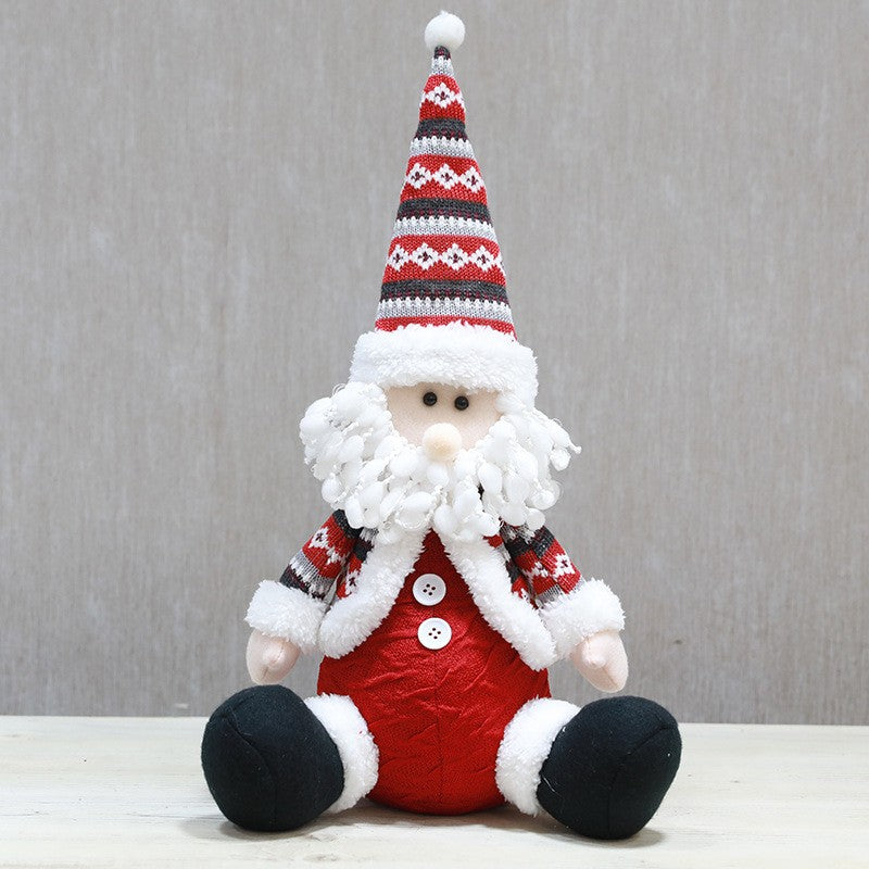 Figurina Mos Craciun Asezat, Decoratiune de Craciun pentru Interior, Material Textil si Plastic, Inaltime 55 cm, Rosu si Alb