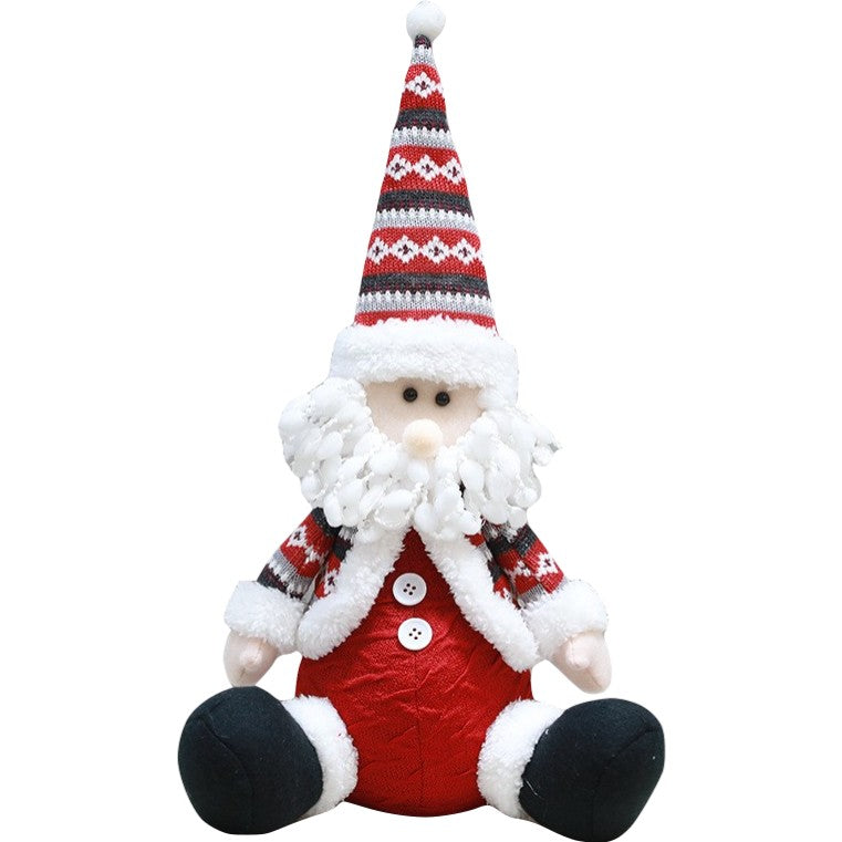 Figurina Mos Craciun Asezat, Decoratiune de Craciun pentru Interior, Material Textil si Plastic, Inaltime 55 cm, Rosu si Alb