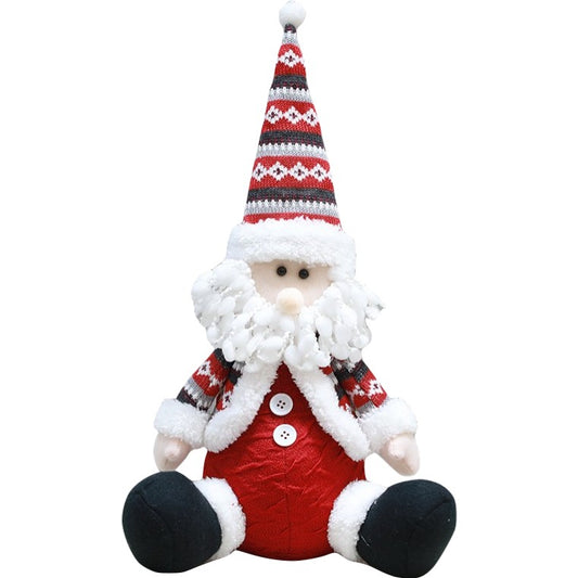 Figurina Mos Craciun Asezat, Decoratiune de Craciun pentru Interior, Material Textil si Plastic, Inaltime 55 cm, Rosu si Alb