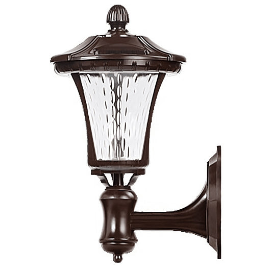 Lampa Solara Tip Felinar de Perete, Lumina Alb Rece, Senzor Crepuscular, Protectie IP65 Exterior, Acumulator 900mAh, Autonomie 10 Ore, Carcasa ABS Maro