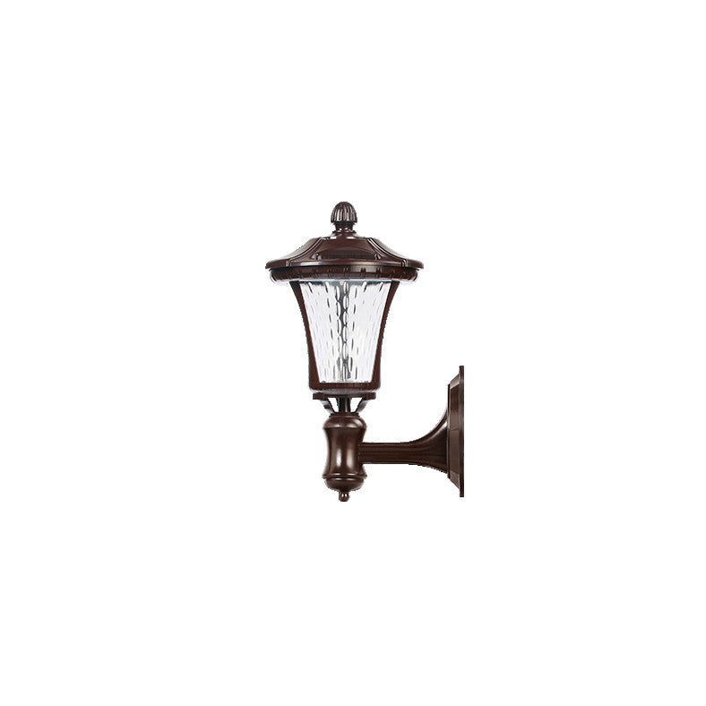 Lampa Solara Tip Felinar de Perete, Lumina Alb Rece, Senzor Crepuscular, Protectie IP65 Exterior, Acumulator 900mAh, Autonomie 10 Ore, Carcasa ABS Maro