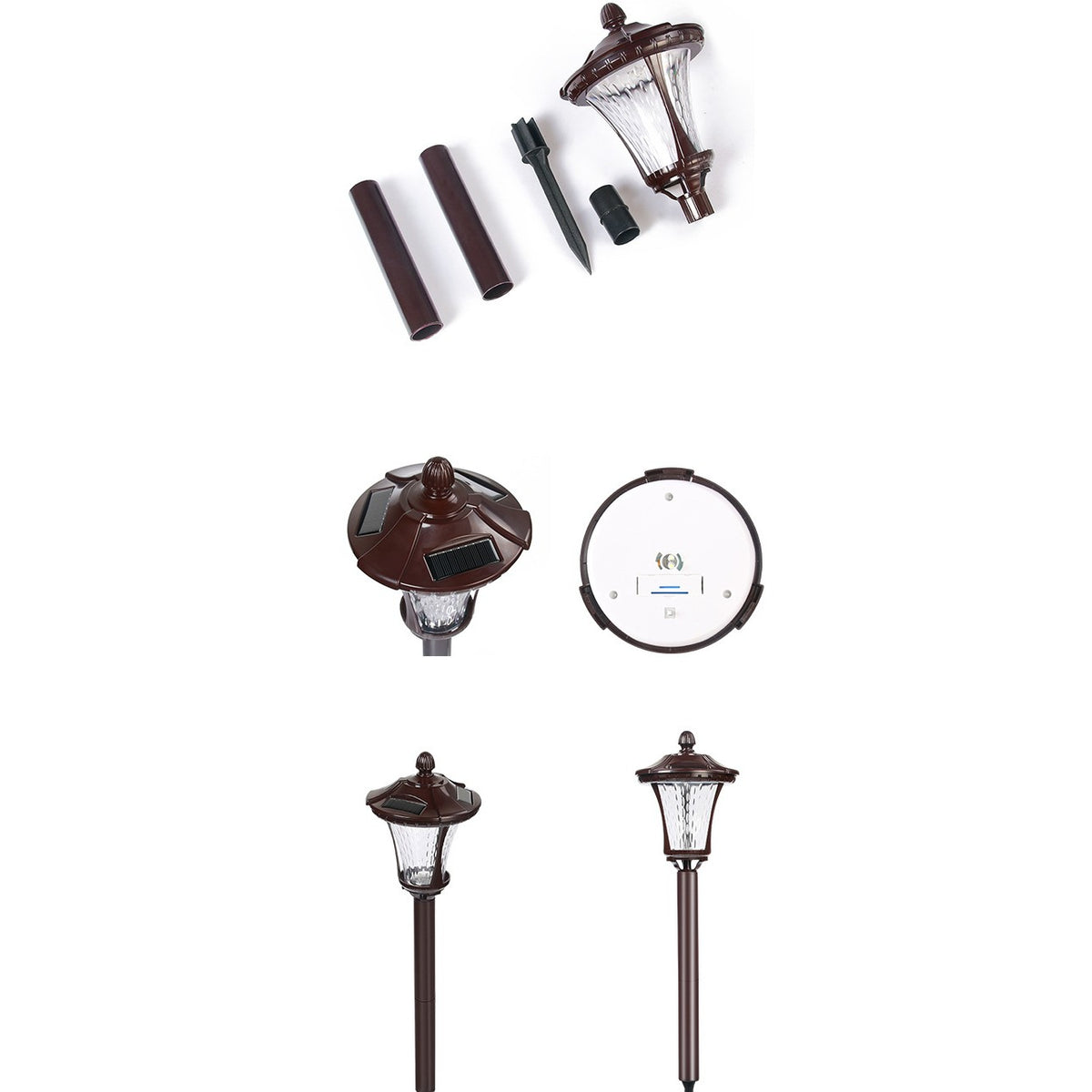 Lampa Solara Tip Felinar cu Fixare in Pamant, LED 5W, Protectie Exterior IP65, ABS Maroniu, Inaltime 65 cm, Lumina Alb Rece