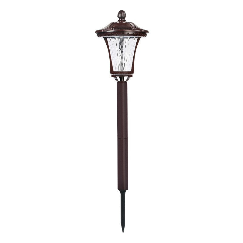 Lampa Solara Tip Felinar cu Fixare in Pamant, LED 5W, Protectie Exterior IP65, ABS Maroniu, Inaltime 65 cm, Lumina Alb Rece