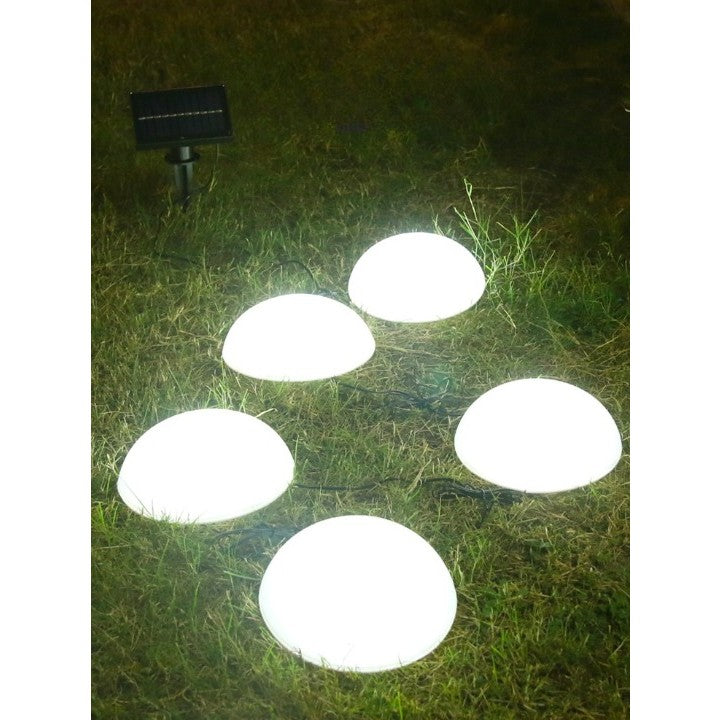 Lampi Solare pentru Gradina in Forma de Ciuperca, Set 5 Bucati, Lumina Alb Rece 6000K, Autonomie 10 Ore, Material Plastic, Inaltime 16 cm