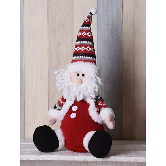 Figurina Mos Craciun, Decoratiune De Craciun Pentru Interior, Material Textil Si Plastic, Rosu Si Alb, Inaltime 55 cm