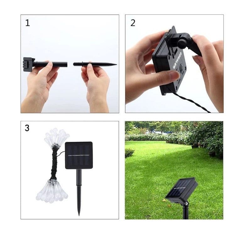 Instalatie Solara Tip Picatura De Apa, 28 LED-uri, Decoratiune Liniara Pentru Interior Si Exterior, Fir Negru, Plastic Si Cupru, 6 m, Alb Cald