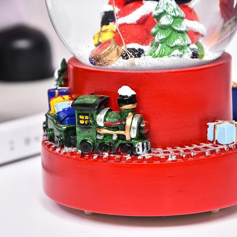 Glob Muzical Cu Zapada Si Lumini LED, Decoratiune Craciun Mos Craciun Pe Tren, Efect Ninsoare, Inaltime 16 cm, Multicolor