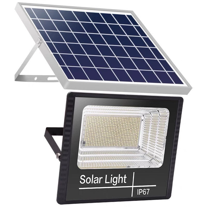 Proiector LED Solar de Exterior, Lampa Solara cu 100 LED SMD, Senzor de Lumina si Telecomanda, Protectie IP67, 30W, Negru