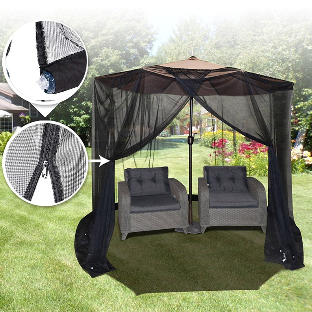 Plasa Anti-Tantari si Insecte pentru Umbrela de Gradina, Inchidere cu Fermoar si Baza cu Apa, Material Dacron, Diametru 3 m, Inaltime 2.3 m, Negru