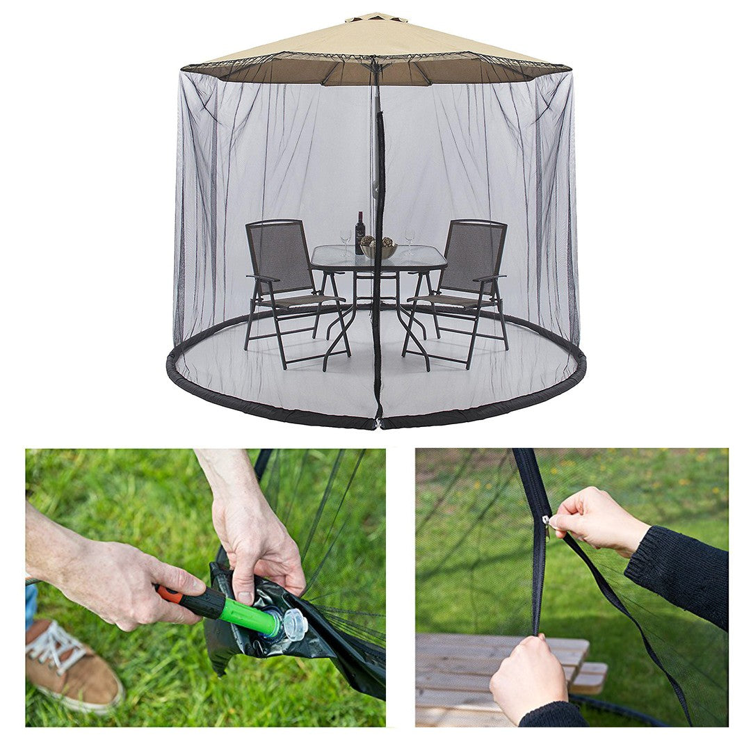 Plasa Anti-Tantari si Insecte pentru Umbrela de Soare, Inchidere cu Fermoar si Baza cu Apa, Material Dacron, Inaltime 2.4 m, Diametru 3.8 m, Negru