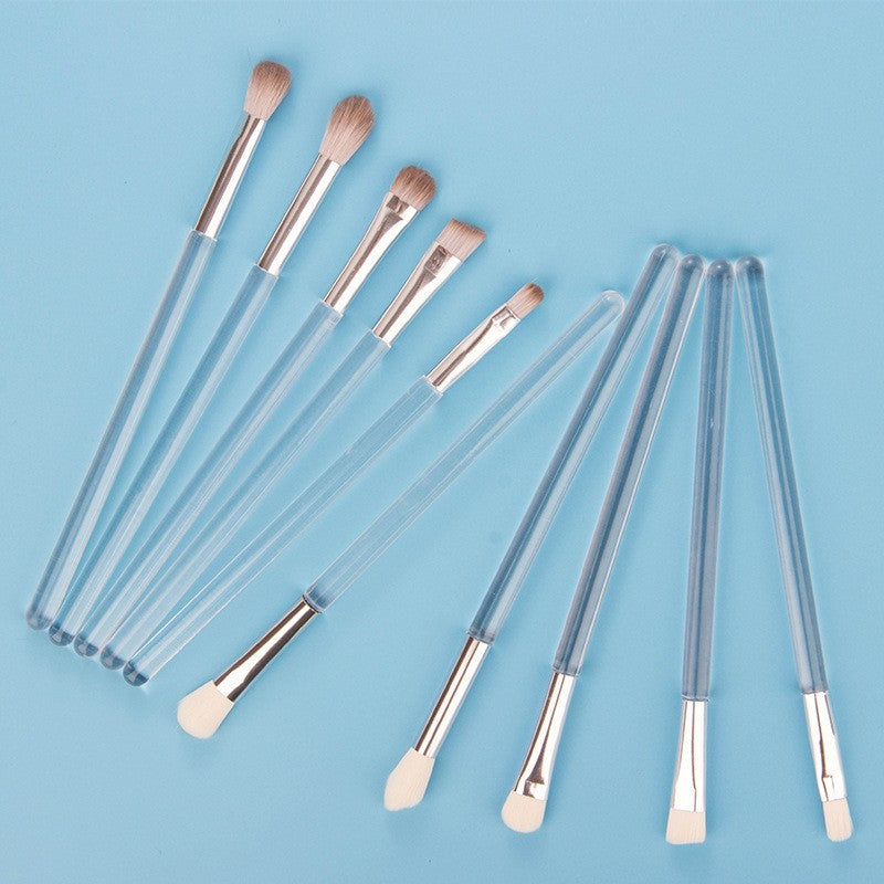Set 5 Pensule Machiaj Ochi si Sprancene, Peri Sintetici Moale pentru Estompare si Detalii, Maner Plastic Transparent, 5 Piese