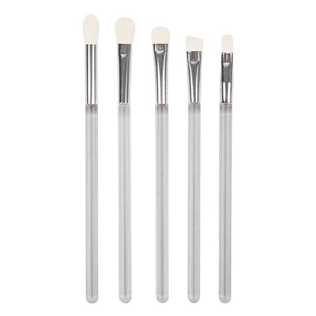 Set 5 Pensule Machiaj Ochi si Sprancene, Peri Sintetici Moale pentru Estompare si Detalii, Maner Plastic Transparent, 5 Piese