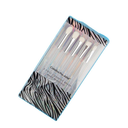 Set 5 Pensule Machiaj Ochi si Sprancene, Peri Sintetici Moale pentru Estompare si Detalii, Maner Plastic Transparent, 5 Piese
