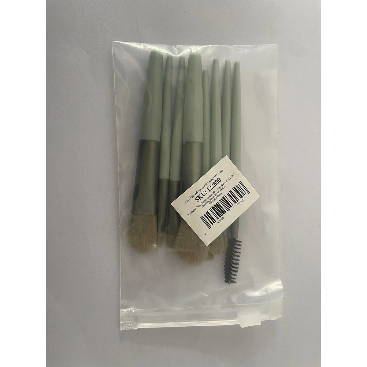 Set 8 Pensule Machiaj Mini Portabile, Kit Profesional pentru Pudra, Fard de Obraz si Pleoape, Maner Plastic si Peri Moi, Verde Menta, 8 Piese