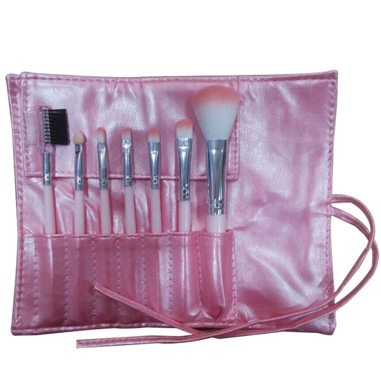 Set 7 Pensule Machiaj Portabile, Pensule Profesionale pentru Pudra si Fard, Peri din Silicon Moale, Maner Plastic, cu Husa de Depozitare Inclusa, Roz