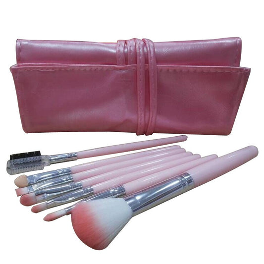 Set 7 Pensule Machiaj Portabile, Pensule Profesionale pentru Pudra si Fard, Peri din Silicon Moale, Maner Plastic, cu Husa de Depozitare Inclusa, Roz