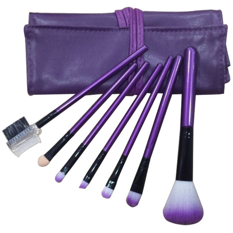Set 7 Pensule de Machiaj Portabile, Peri din Silicon Moale și Plastic, pentru Aplicare Produse Cosmetice și Îngrijirea Feței, cu Husă de Depozitare, Mov
