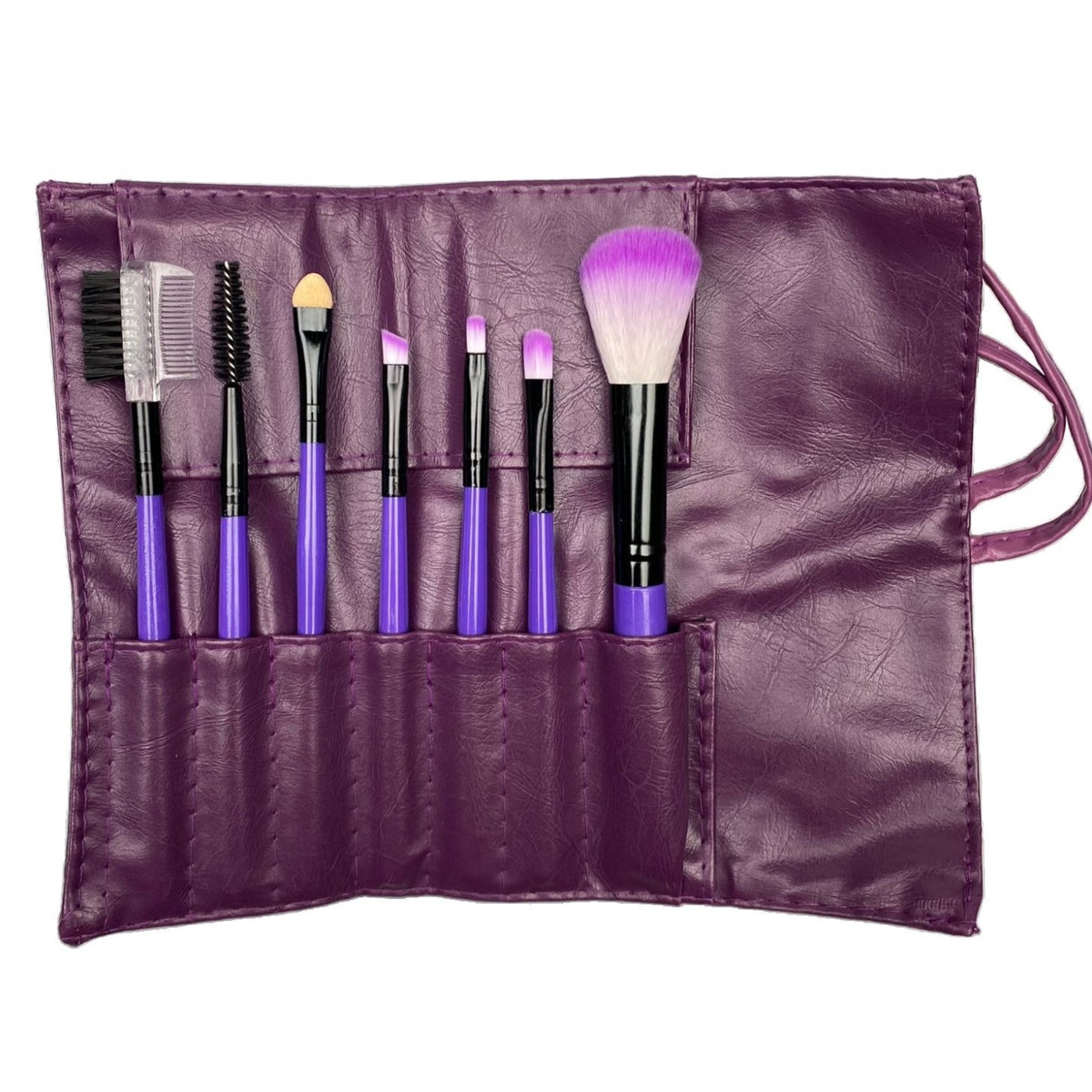 Set 7 Pensule de Machiaj Portabile, Peri din Silicon Moale și Plastic, pentru Aplicare Produse Cosmetice și Îngrijirea Feței, cu Husă de Depozitare, Mov