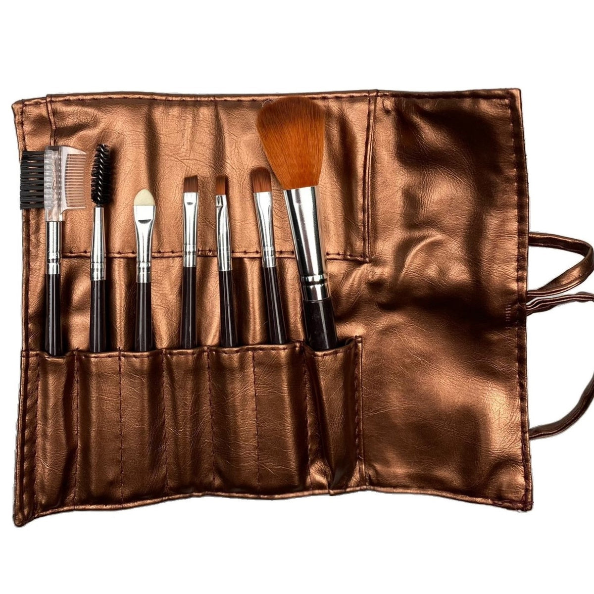 Set Portabil 7 Pensule de Machiaj, Capete din Silicon Moale și Mâner Plastic, Ideale pentru Aplicare Mască și Produse de Îngrijire, Include Husă de Depozitare, Maro