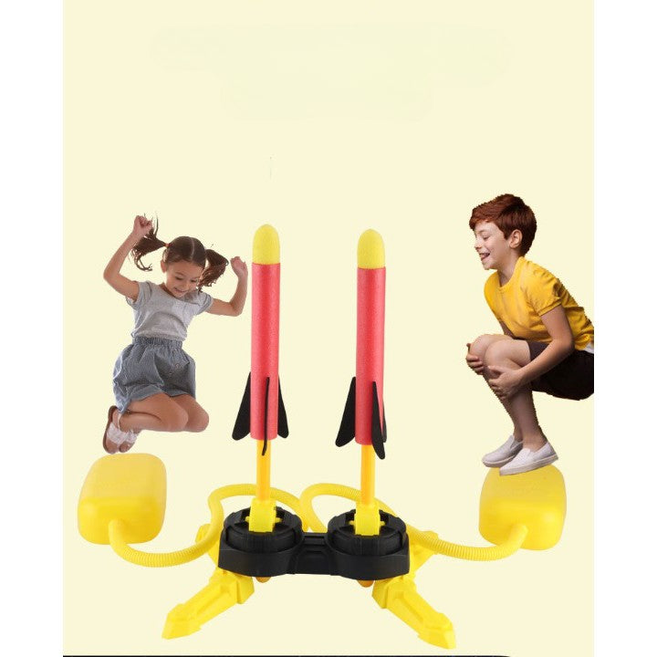 Lansator Rachete pentru Copii, Joc de Exterior cu 2 Pedale, 6 Rachete din Spuma cu Lumini LED, Multicolor
