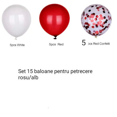 Set 15 Baloane Pentru Petrecere, Mix Alb si Rosu, Latex Biodegradabil, 30 cm